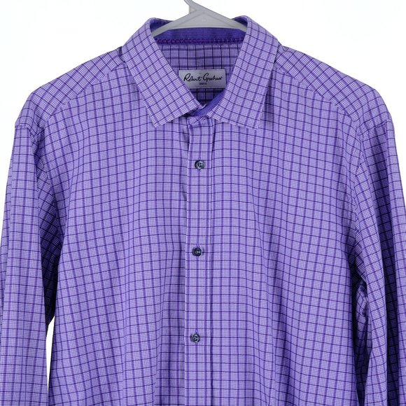 Robert Graham Purple Button Front Shirt Men's 42 16.5 - Picture 3 of 11